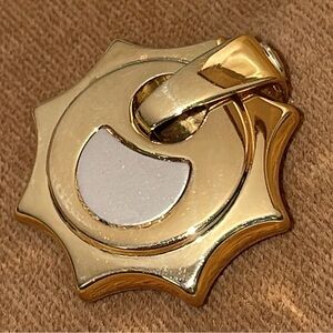 Genuine 14K Yellow White Gold Italy XL Reversible Sun Moon Pendant for Necklace